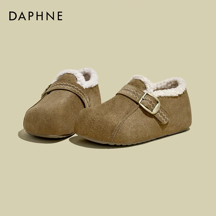 达芙妮厚底加绒勃肯鞋女2025冬季新款复古休闲内增高懒人毛毛棉鞋