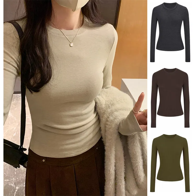 圆领打底衫女2025秋冬新款内搭上衣修身显瘦收腰正肩长袖T恤7130