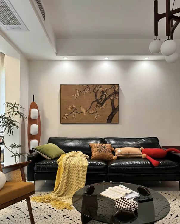 《杏花双雉》客厅画餐厅装饰复古挂画玄关装饰画背景墙画砂岩画