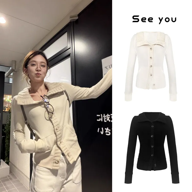 小众vintage 针织拼接磨毛修身显瘦上衣L2057