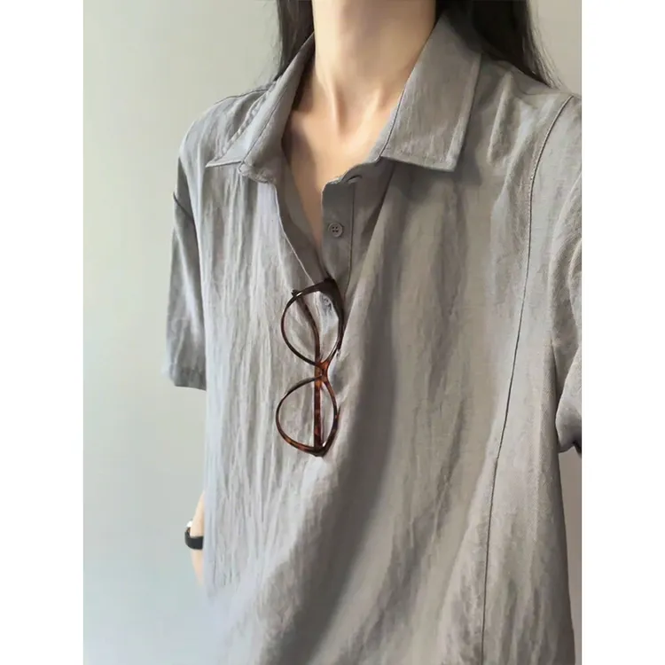 老钱风亚麻polo衫短袖男士简约轻薄透气T恤上衣宽松休闲防晒衬衣