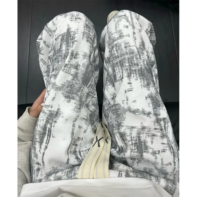 美式复古扎染灯芯绒裤子男款秋冬加绒宽松直筒垂感卫裤休闲运动裤