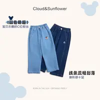 【云朵小葵】女童秋季老鼠圆标刺绣一粒扣竖条直筒牛仔裤1114482