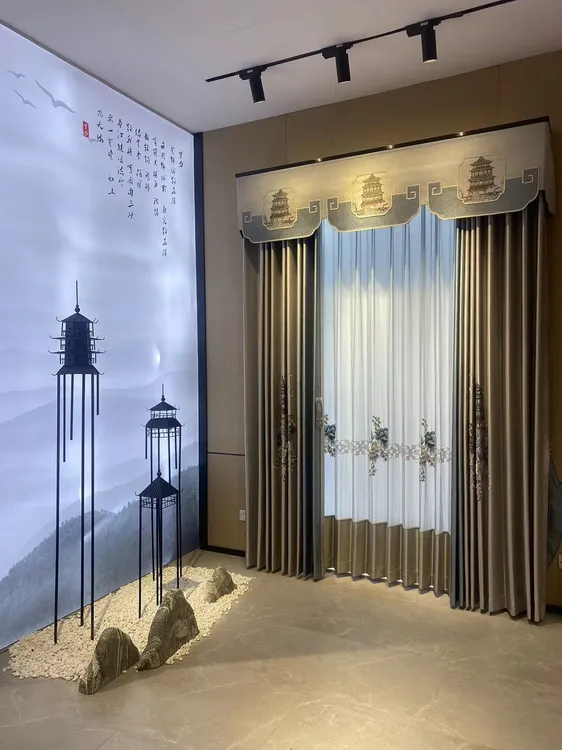 御品绣庄版本新中式宋式美学刺绣定制客厅别墅窗帘遮光防晒窗帘