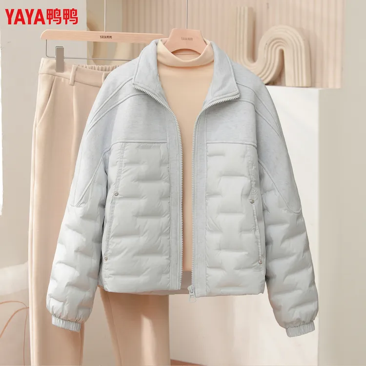 下架鸭鸭冬季短款轻薄羽绒服新款时尚衬衫领小个子简约休闲女外套
