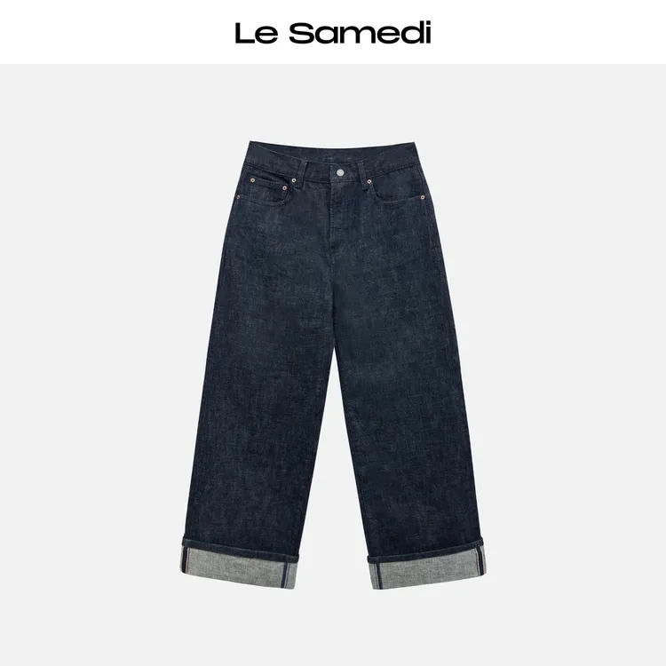Le Samedi马油叶儿【红线·赤耳】冈山红边丹宁复古卷边直筒原牛仔