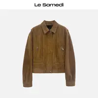 Le Samedi马油叶儿【嬉皮皮衣】琎口反绒羊皮 层次分割翻领外套