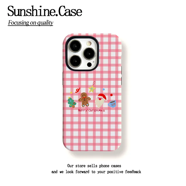 菲林二合一适用苹果华为vivo小米oppo手机壳格子姜饼人16PRO/15