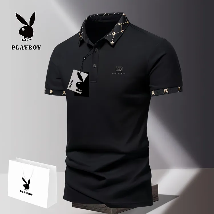 PLAYBOY/花花公子美式复古短袖polo衫夏季休闲冰丝凉感半袖T恤衫