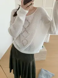【潘潘.698878】秋冬新款金线驼羊绒珠管菱格设计女装针织衫
