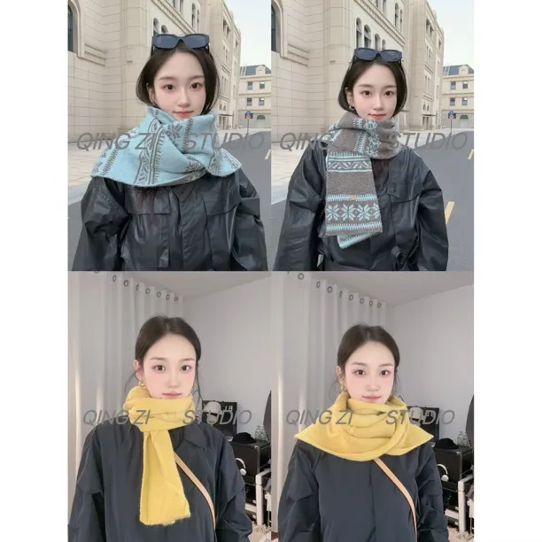 晴子 【北欧围巾】糖果色多种戴法针织围巾保暖纽扣亲子款围脖披肩