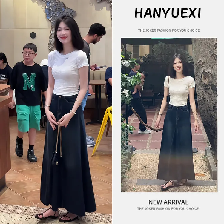 夏季一整套女装2025年新款韩版休闲减龄短袖上衣牛仔半身裙两件套