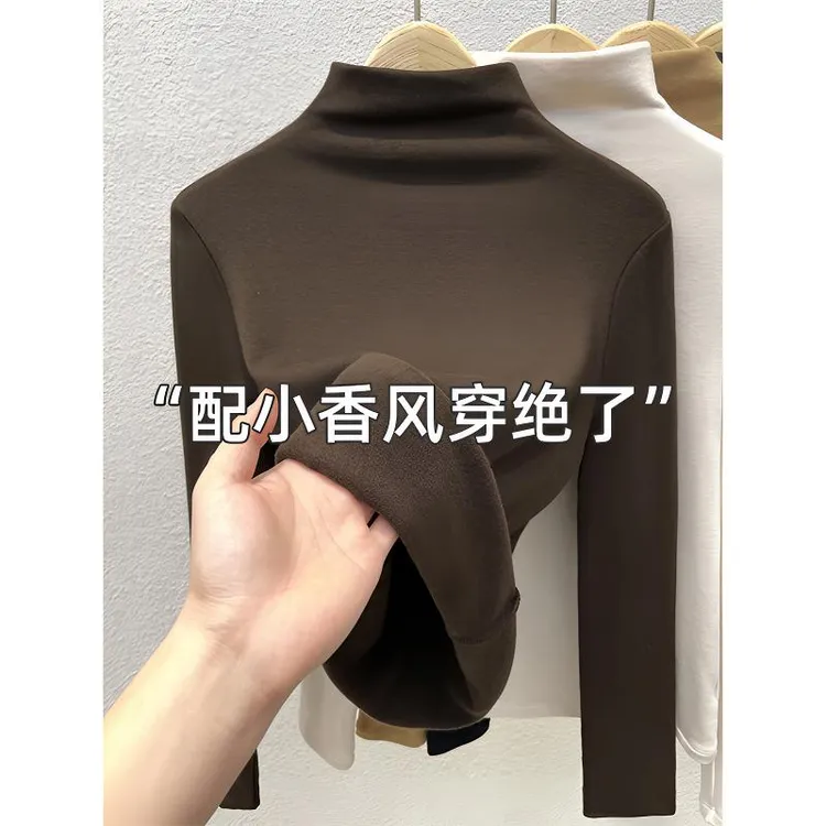 半高领双面德绒打底衫女秋冬新款中领莫代尔内搭爆款上衣保暖t恤