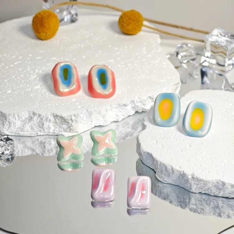 合金耳饰 多巴胺渐变欧若风治愈系耳钉耳环温柔马卡龙色