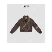 LIXIA【飞行夹克】英国进口蜡感双色复古无涂层充绒绵羊皮衣-D9937