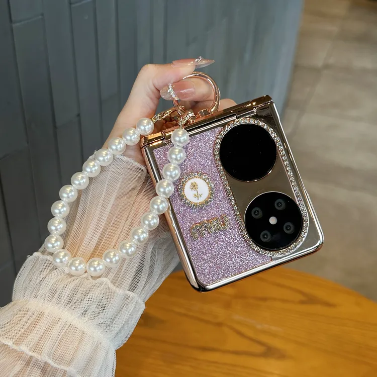 适用华为p50 pocket 2手机壳折叠屏高级感轻奢华镶钻闪粉电镀全包