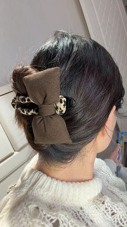 韩系豹纹蝴蝶结懒人夹网红