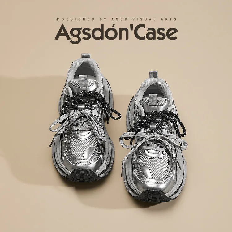 /奥古狮登银色老爹鞋女2025新款夏季爆款运动潮鞋子厚底休闲增高Q