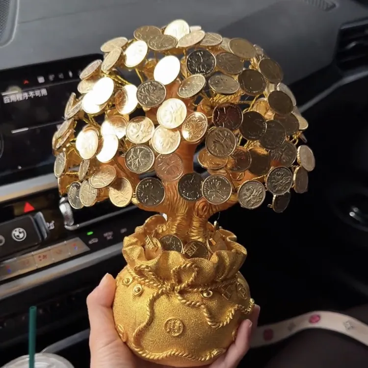 硬币花招财发财树摇钱树酒柜家居电视柜手工花材料树桩发财树桩