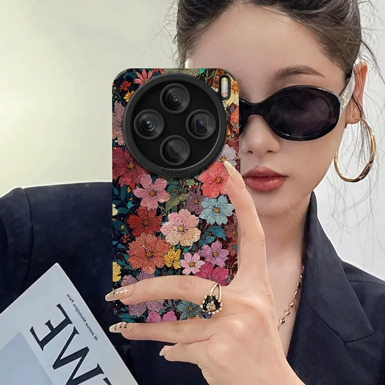 五彩油画鲜花适用vivox200pro手机壳x100spro小清新女x90时尚防摔