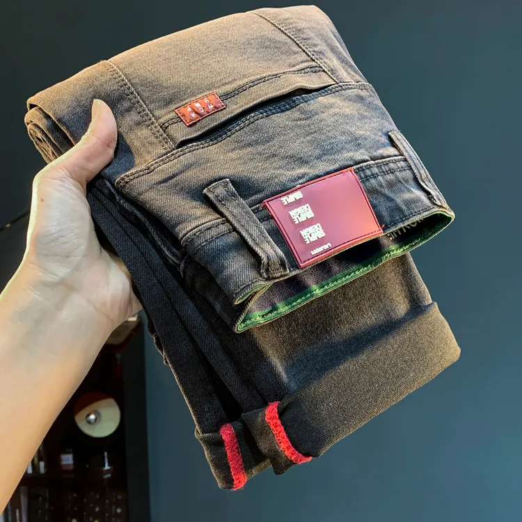 黑灰色男款牛仔裤秋季高端水洗直筒休闲裤男装弹力舒适小直脚长裤