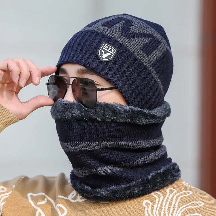针织帽男士冬季保暖特厚毛线帽加绒秋冬鹰标防寒套头围脖帽子