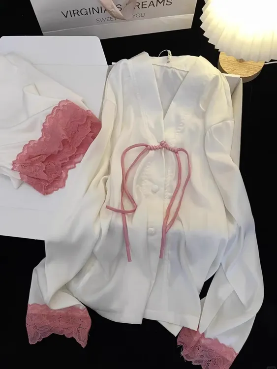 【法式宫延风】冰丝睡衣女春秋季2025新蕾丝花边休闲长裤家居服套装