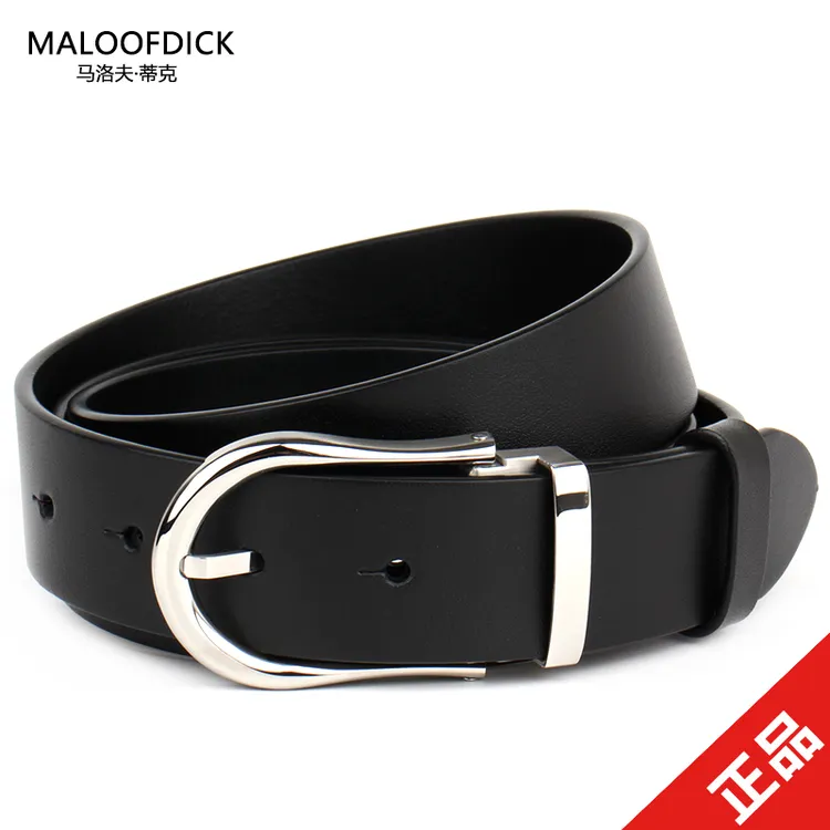 MALOOFDICK/马洛夫·蒂克高档头层牛皮不锈钢针扣裤带真皮男士双面