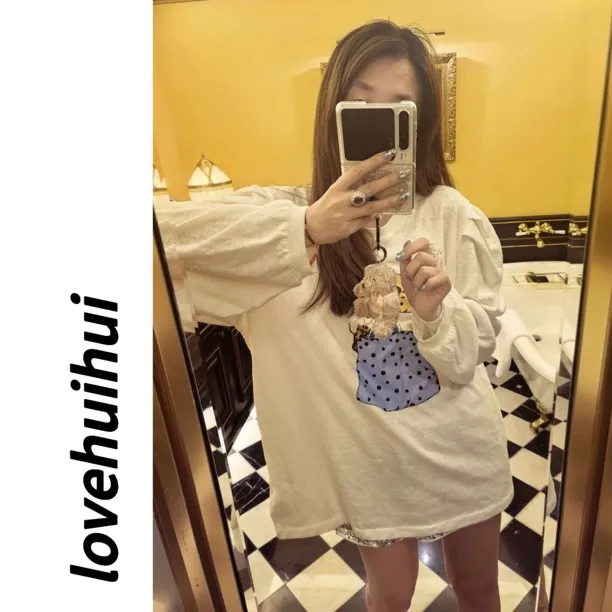 lovehuihui《睡美人》可爱卡通睡美人猫咪天丝长袖上衣