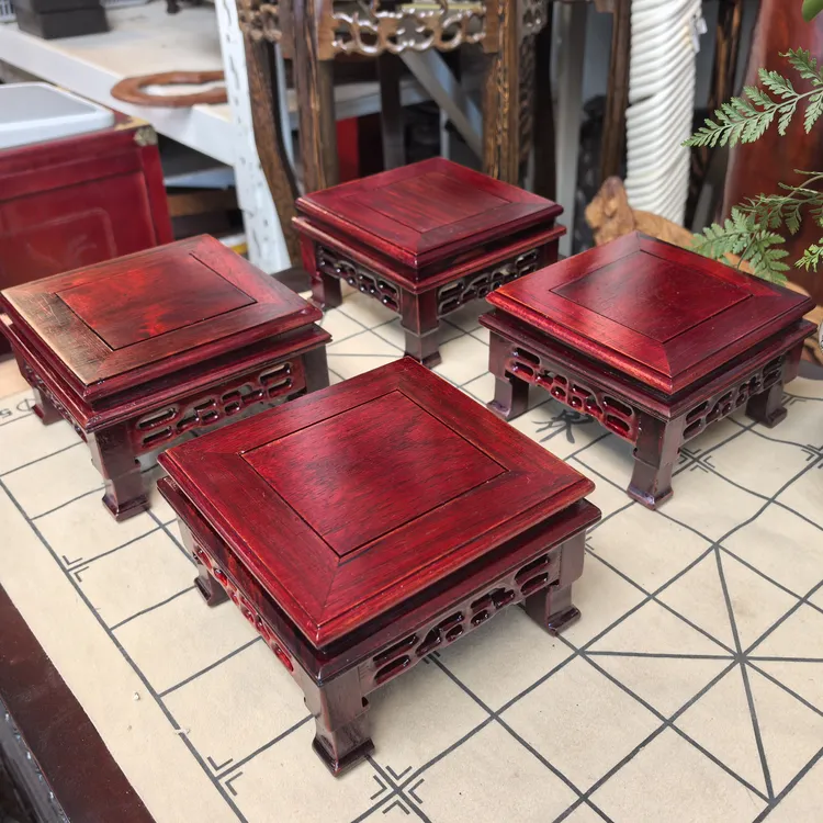 四个红酸枝底座方形古董文玩玉石佛像工艺品摆件底座清仓甩卖