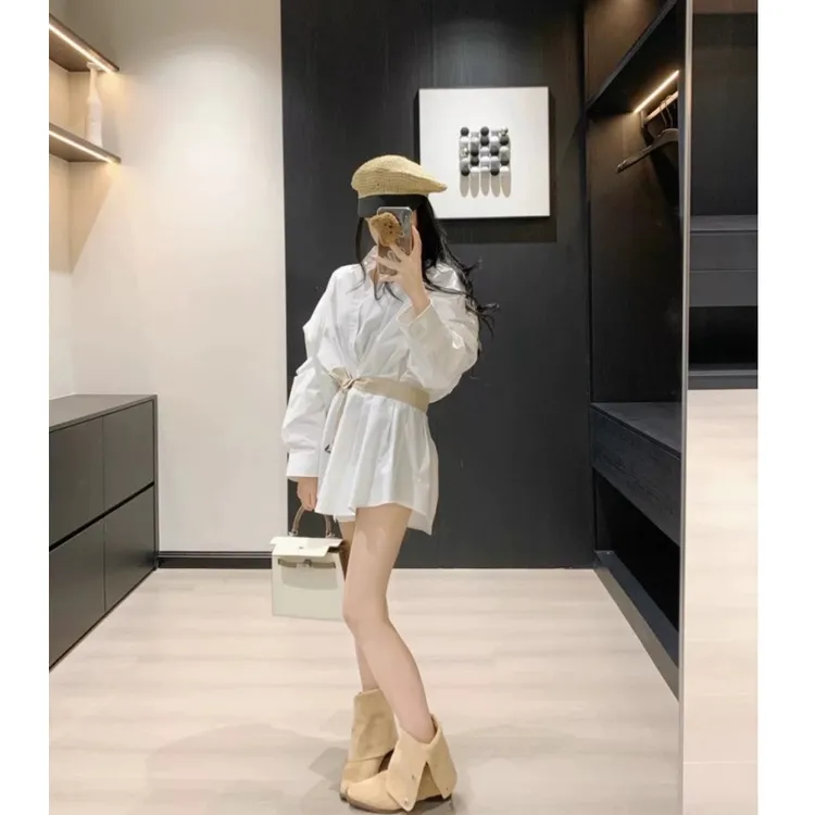 小香风裙子女款爆款2025新款高级感显瘦小个子时尚收腰白色衬衫裙