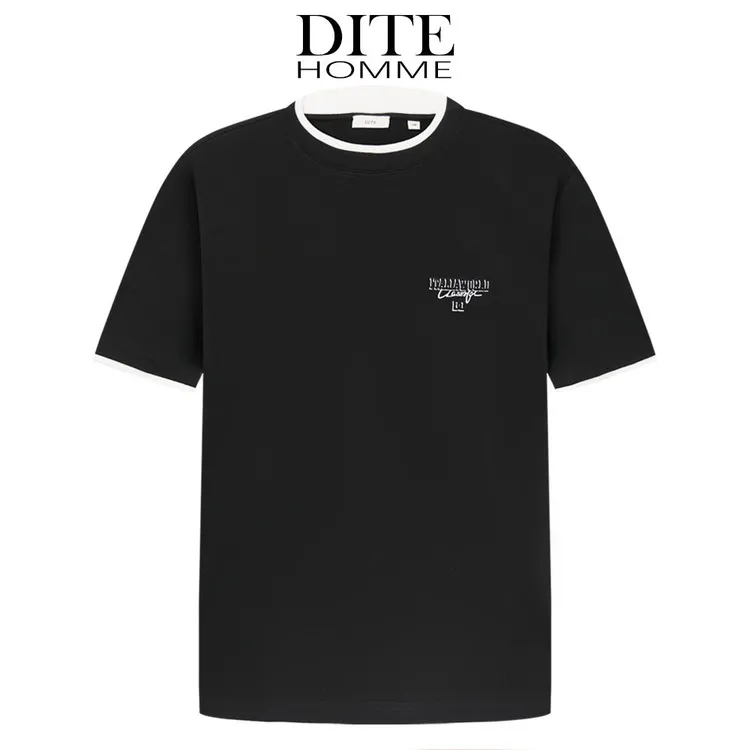 Dite迪特25秋冬季男士新款休闲打底黑色印花百搭时尚圆领短袖T恤