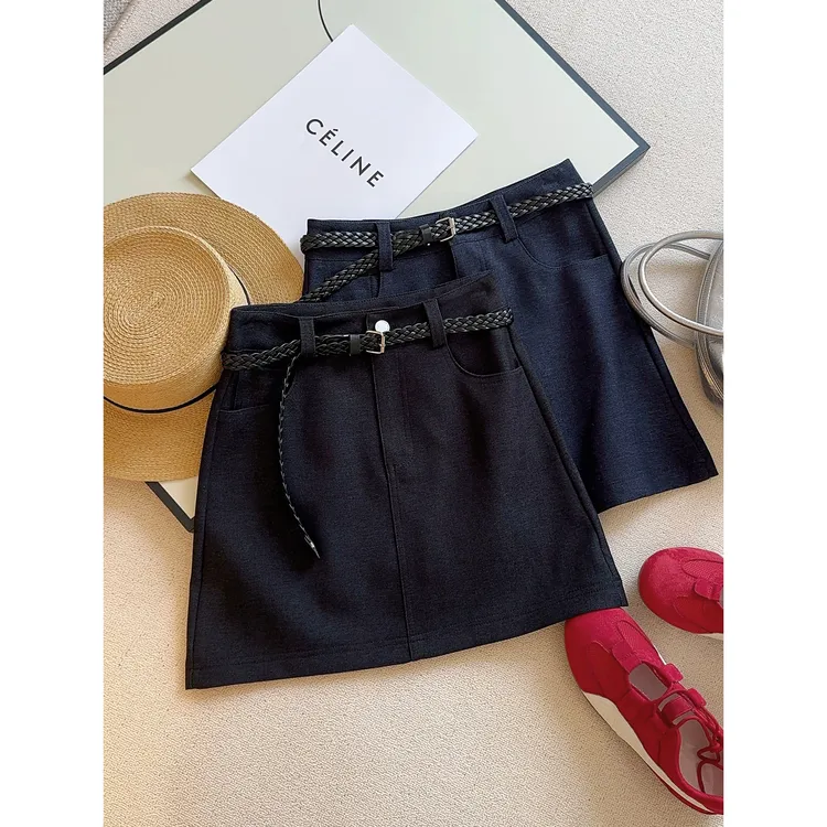 复古仿牛仔短裙女早秋新款小个子显瘦高腰外穿百搭直筒包臀裙