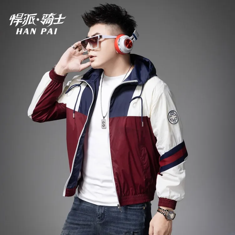 欧货2025秋季新款高端拼色连帽夹克外套男士潮牌痞帅休闲百搭男装