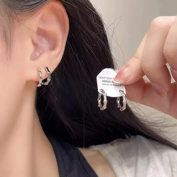 四件套竹节耳圈独特耳环圈圈高级感耳扣耳饰素圈耳坠2026新款爆款