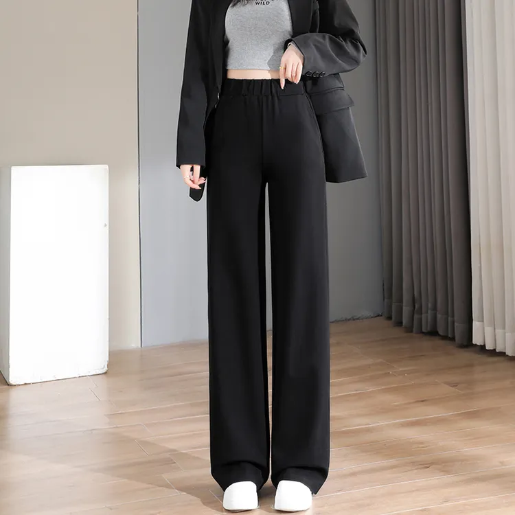 高端显瘦垂感阔腿裤女春秋2025新款大码宽松黑色直筒裤胖妹妹女裤
