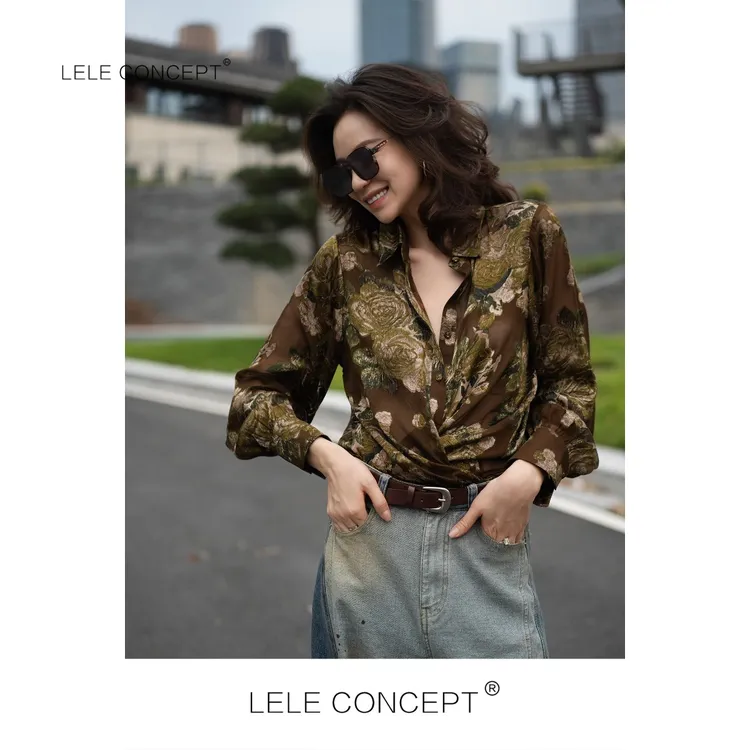 LELE CONCEPT | 【咖梦绿悠】时尚港风复古花衬衫FC25C0088Y