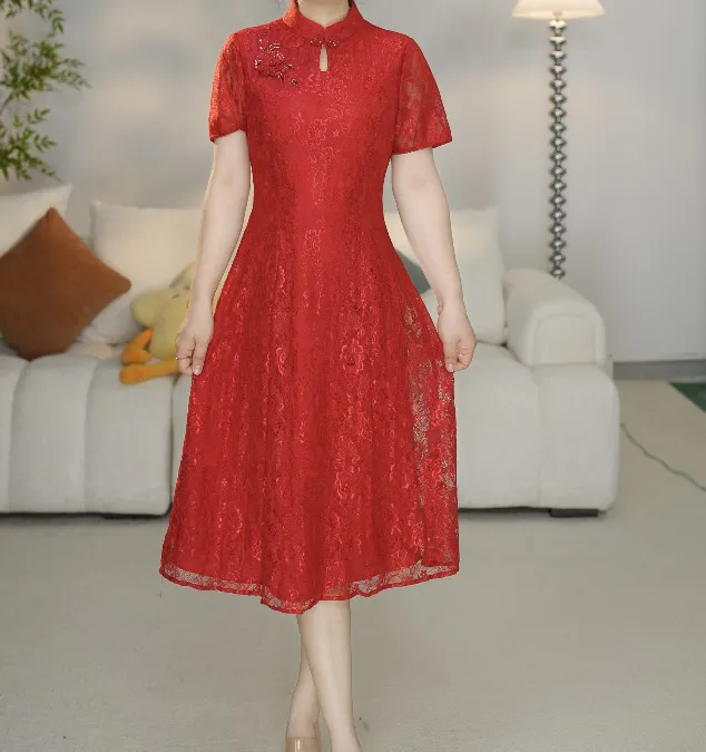 8200连衣裙蕾丝显瘦气质夏季结婚婚宴妈妈装大码中长款