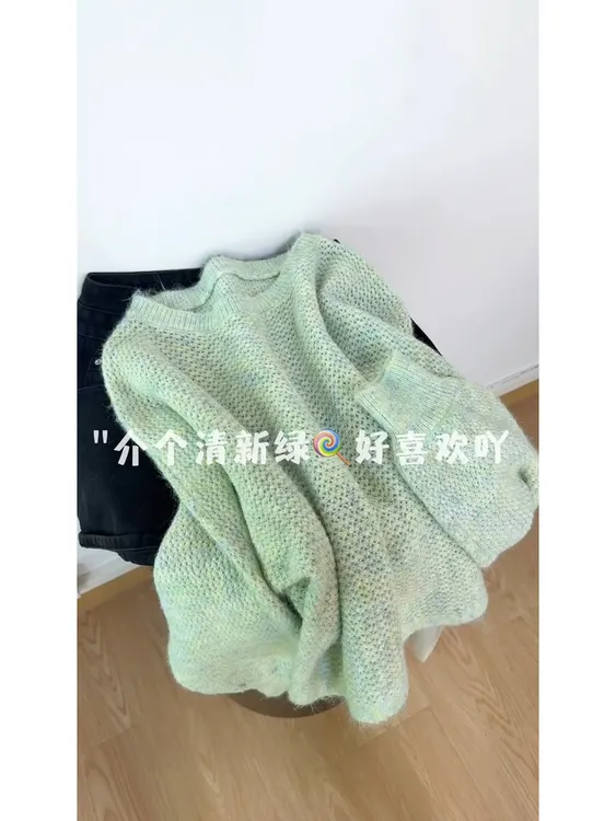 韩系绿色清新套头毛衣女秋冬季2025新款软糯慵懒风蝴蝶结针织上衣