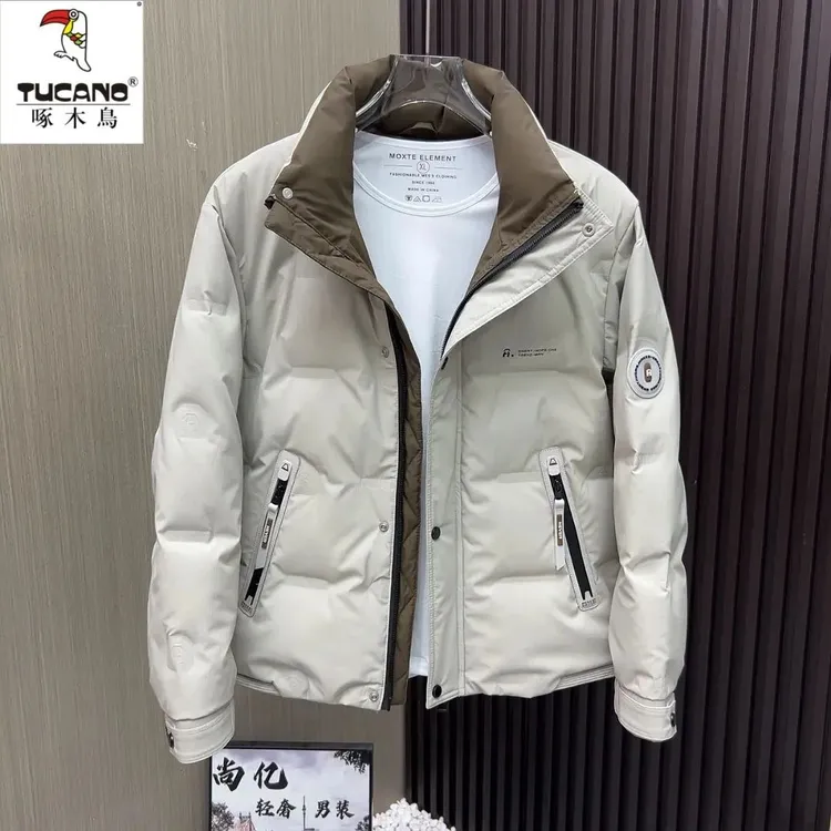 啄木鸟冬季新款时尚男士休闲羽绒服立领保暖免洗百搭夹克加厚外套