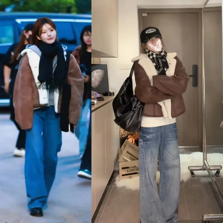 赵露思【许妍 许我耀眼】同款环保羊羔绒皮毛一体毛毛短外套女秋冬