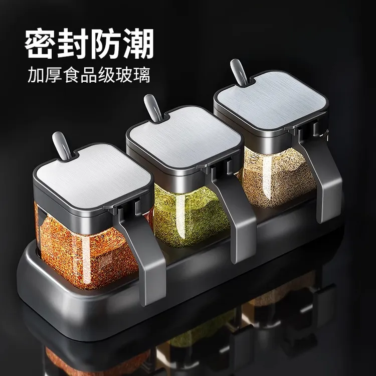 【送钢勺】玻璃调味罐厨房用调料盐罐子瓶罐调料瓶带盖盐罐调料罐子