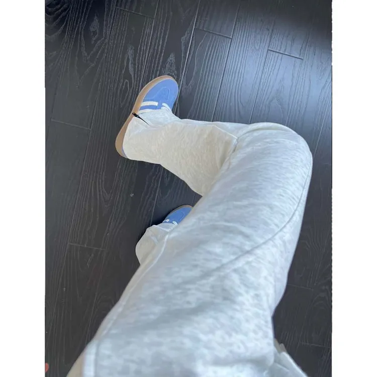 白花灰侧拉链运动卫裤男生秋季美式重磅阔腿裤子青少年直筒休闲裤