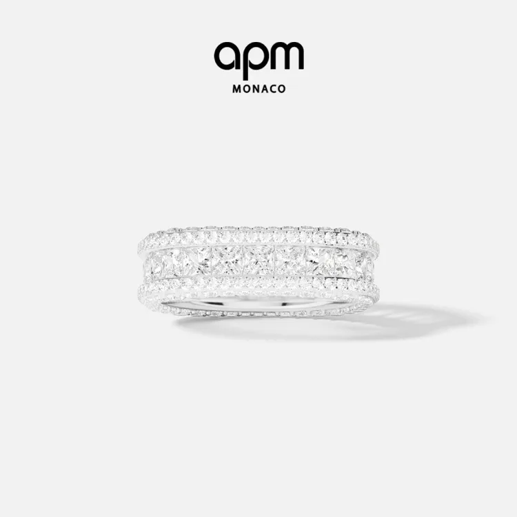 APM Monaco 银白色密镶戒指简约首饰情侣款对戒氛围感