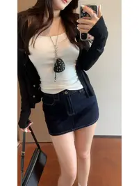 【肉肉】防走光显瘦牛仔半身裙女高腰纯欲辣妹弹力a字包臀裙短裙子