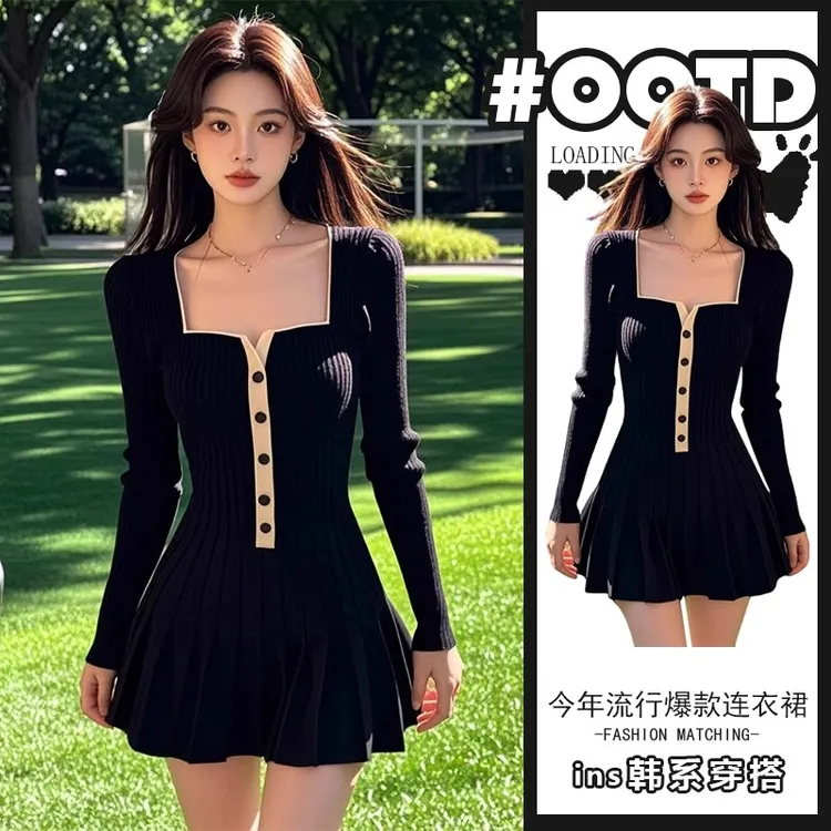 2025年春秋新款设计感别致收腰显瘦连衣裙女时尚别致减龄小黑裙潮