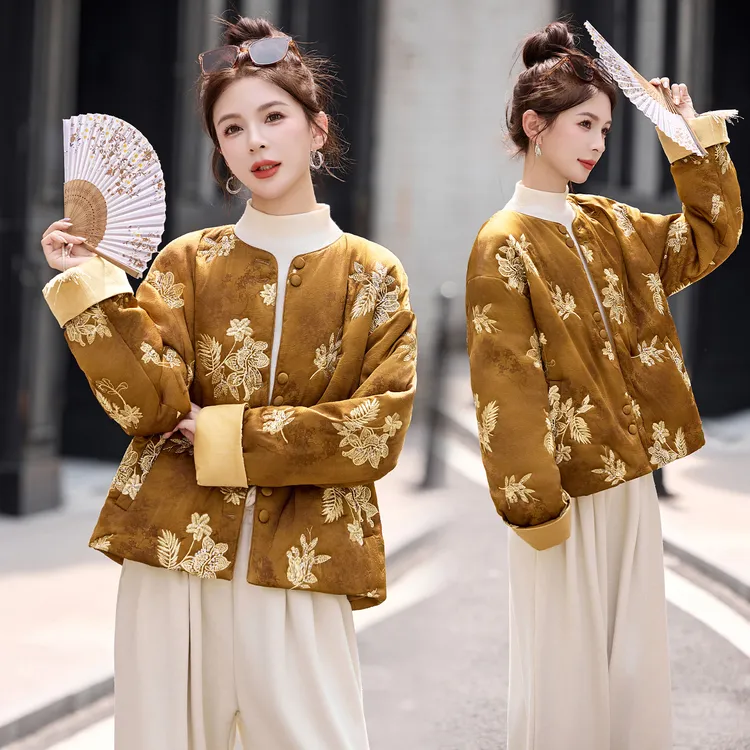 新中式国风刺绣棉衣外套女2025冬季新款复古气质百搭保暖短款棉服