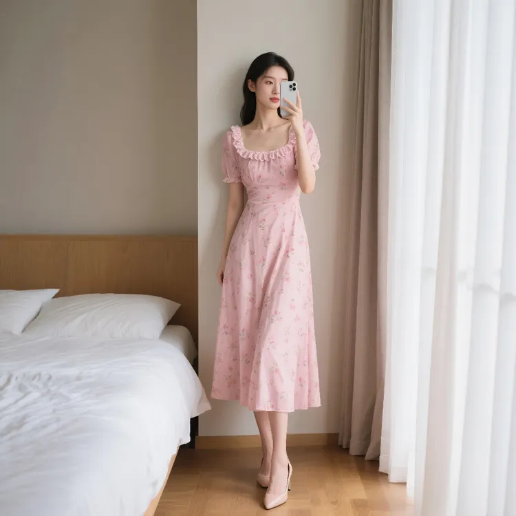 2025夏季新款女装时尚穿搭气质温柔系收腰连衣裙子女士轻熟风漂亮