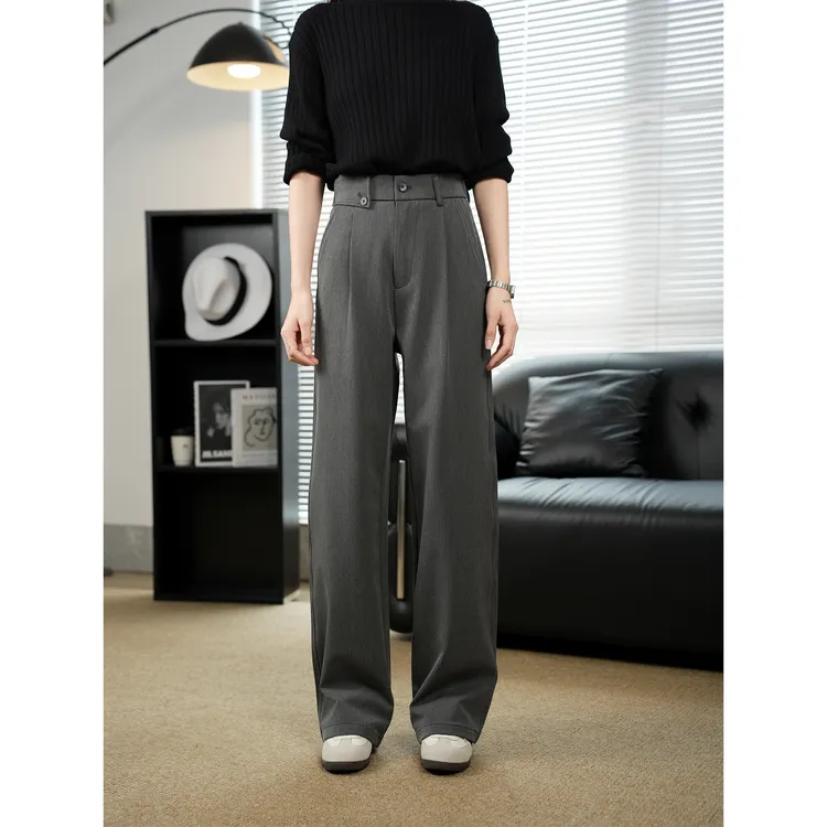 【WHO】新款三本针秋冬重磅直筒垂感微宽松休闲西裤百搭中高腰