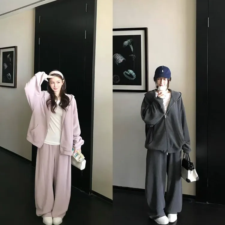奢贵老钱毛圈抓绒针织连帽卫衣长裤套装C 9408#